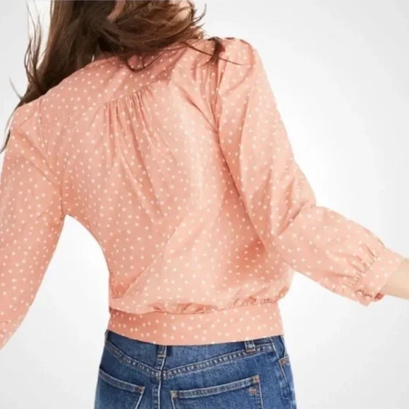Madewell Peach Polka Dot Wrap Crop Top, size L. Excellent shape. Rarely worn. - Picture 2 of 6